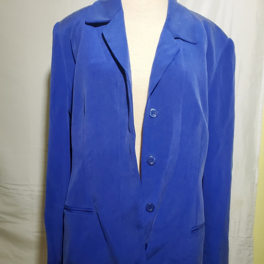 Silk Jacket, longline LARGE vintage 80s/90s blazer - Picture 3 of 9